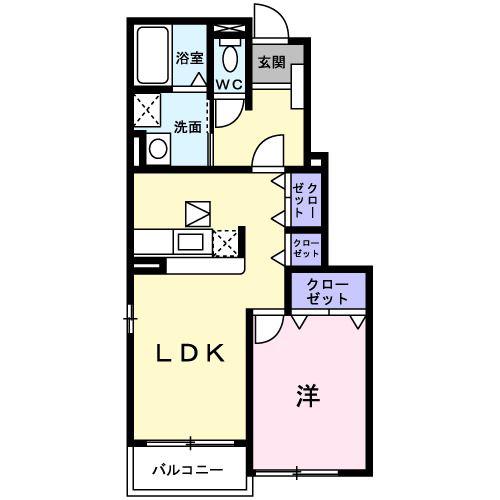 ヴェルデ・ルーチェ B棟(1LDK/1階)の間取り写真