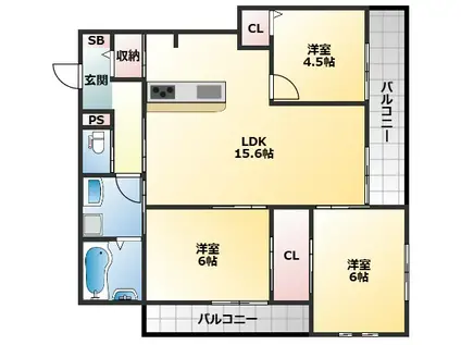 栄蔵弐号館(3LDK/2階)の間取り写真