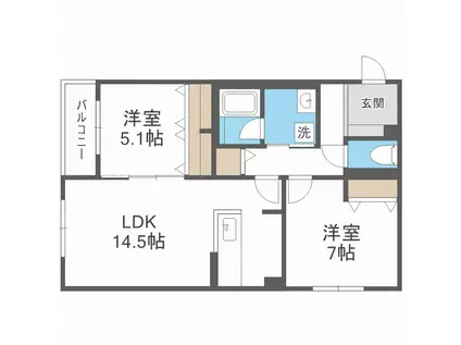 8 3W2 HACHI SAN ウエスト NY(2LDK/1階)の間取り写真