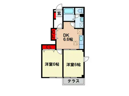 ペズィーブル(2DK/1階)の間取り写真