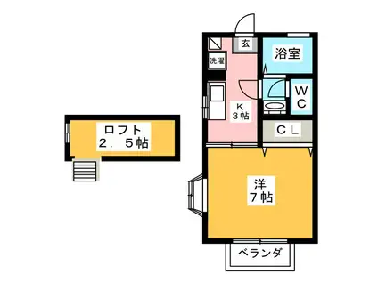 ワンズ・パル(1K/2階)の間取り写真
