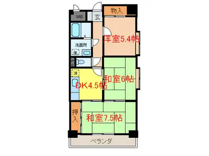 木の国ハイツ(3DK/10階)の間取り写真