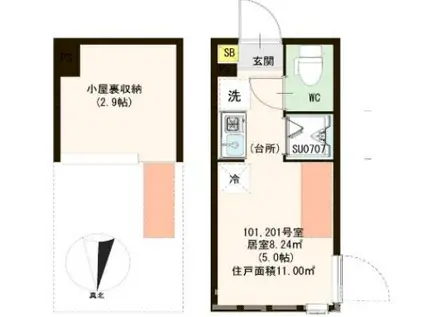 ハーモニーテラス西尾久IV(ワンルーム/1階)の間取り写真