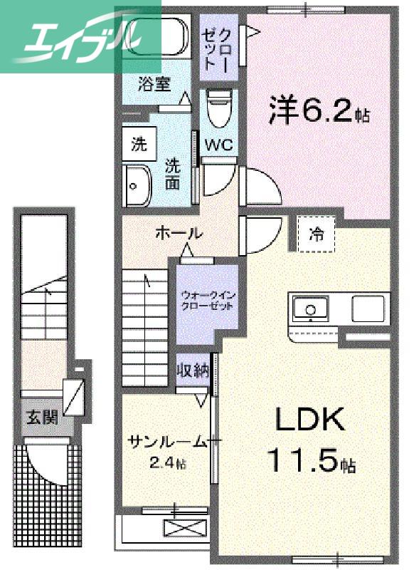 リバーサイドパレス K(1LDK/2階)の間取り写真