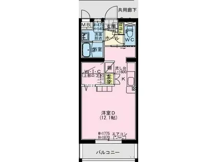 ベルビルJ(ワンルーム/1階)の間取り写真