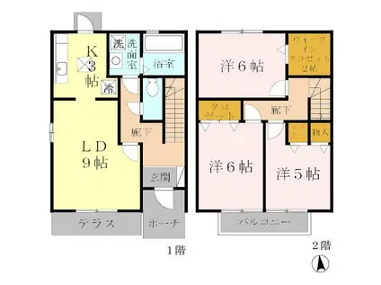 ディアコート太田II 1番館(3LDK/1階)の間取り写真