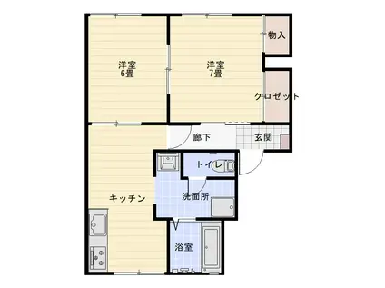 スカイヒルズ(2DK/2階)の間取り写真