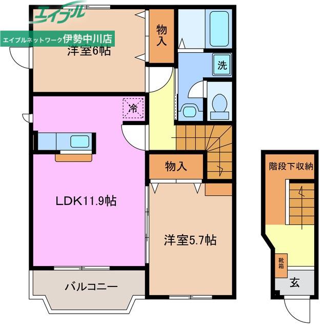 カーサ・エテルノB棟(2LDK/2階)の間取り写真