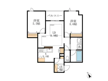 ドマーニ山王(2LDK/2階)の間取り写真