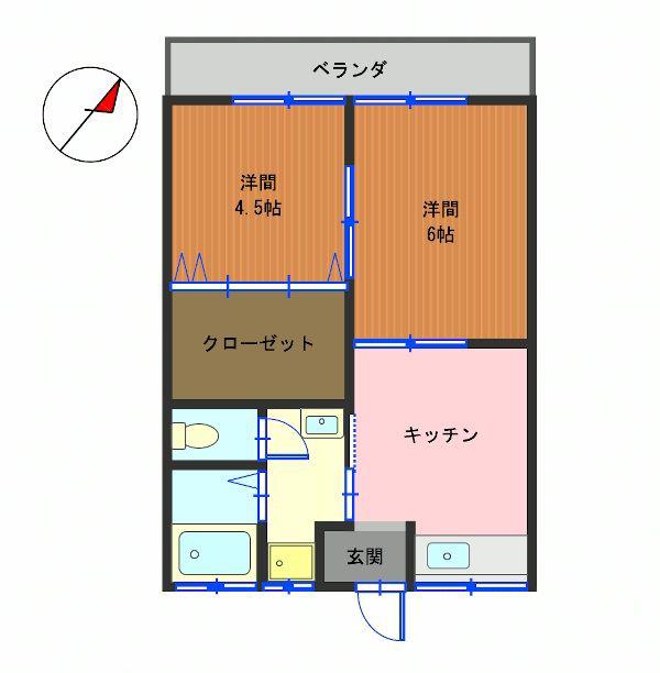 コーポかきだ2(2DK/2階)の間取り写真