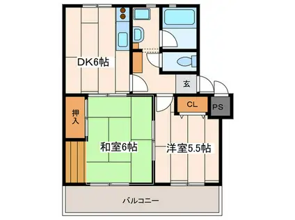 サニーヴィラ(2DK/2階)の間取り写真