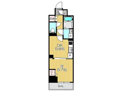 ルートワンレジデンス戸越(1DK/5階)の間取り写真
