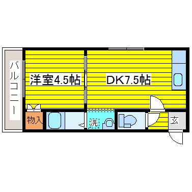 オプス北19条 (1DK/4階)の間取り写真