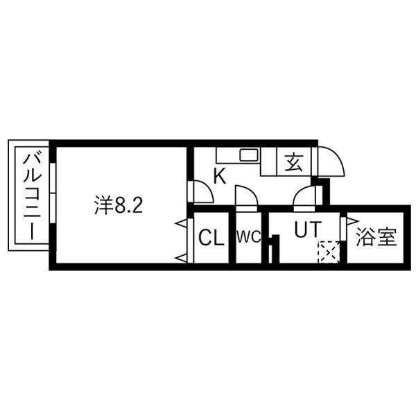 ピークショア北信太(1K/3階)の間取り写真