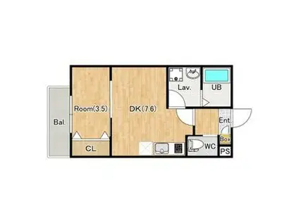 ジーメゾン厚木愛甲(1DK/2階)の間取り写真