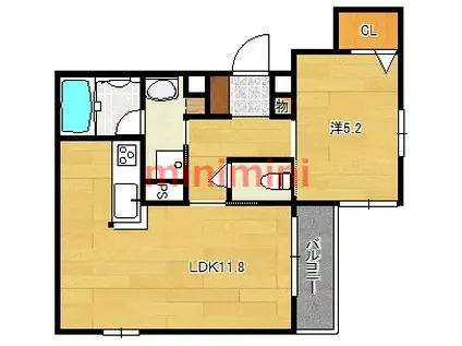 フェニックス東中条 II棟(1LDK/1階)の間取り写真