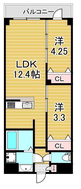 GENOVIA六町(2LDK/2階)の間取り写真