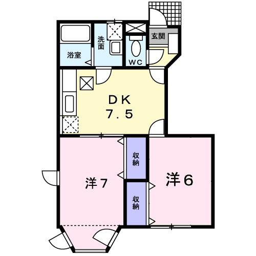 トリムハウスD(2DK/1階)の間取り写真
