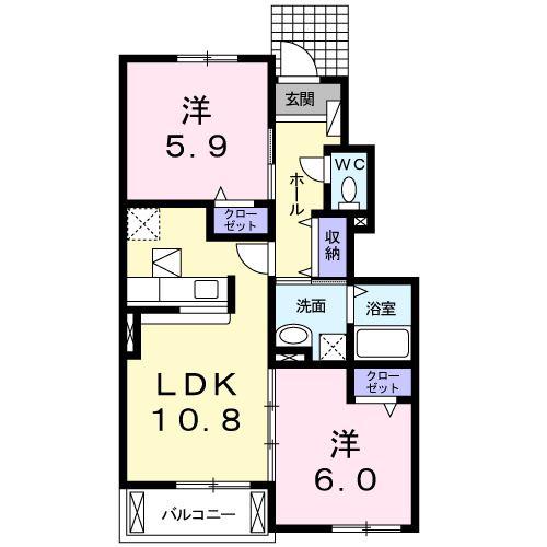 ファインコート B棟(2LDK/1階)の間取り写真