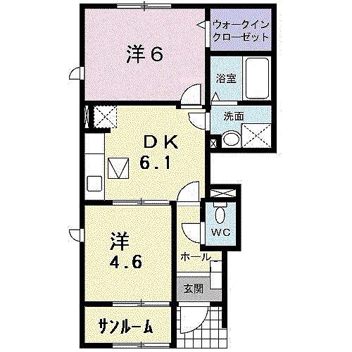 フェアリスII(2DK/1階)の間取り写真