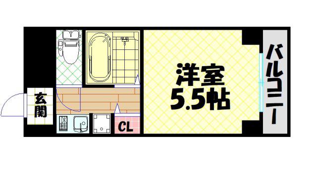 ルーブルCT難波(1K/4階)の間取り写真