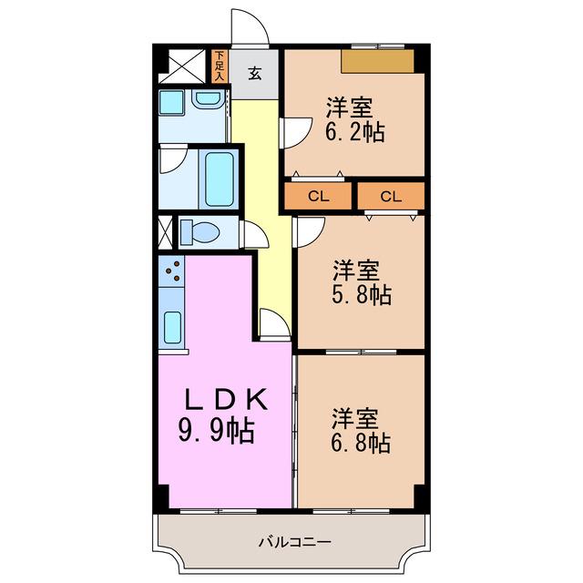ベルカーサ東山台I(3LDK/3階)の間取り写真