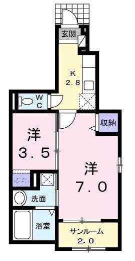ラフレシール(1SK/1階)の間取り写真