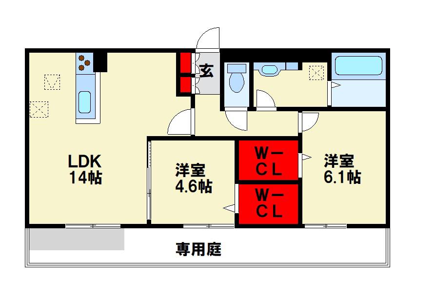 JR筑豊本線 二島駅 徒歩20分 2階建 新築(2LDK/1階)の間取り写真
