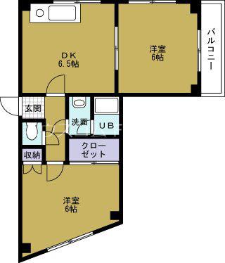 ハイネス磯路(2DK/3階)の間取り写真