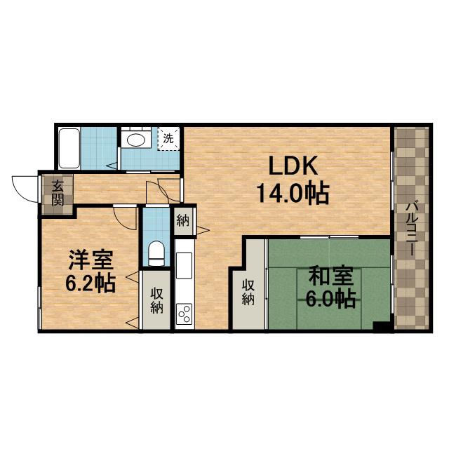 ボヌール宝塚(2LDK/4階)の間取り写真