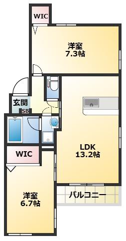 CERNE西宮(2LDK/1階)の間取り写真