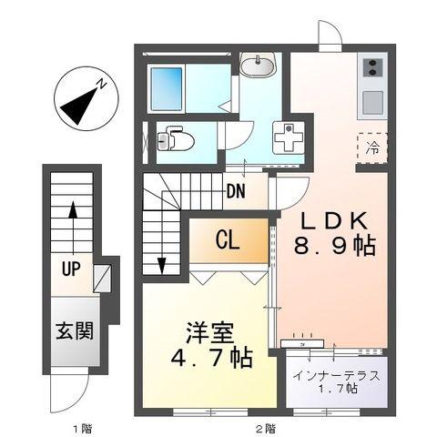 アクアレジデンス(1LDK/2階)の間取り写真