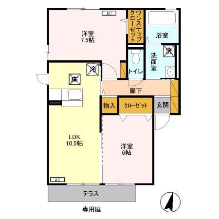 プロスコート III(2LDK/1階)の間取り写真