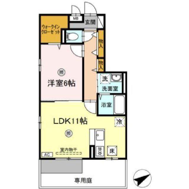 サウスグラース(1LDK/1階)の間取り写真