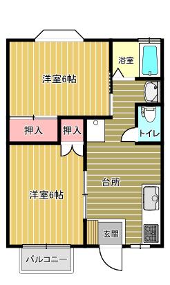 アップルハイツA(2DK/1階)の間取り写真