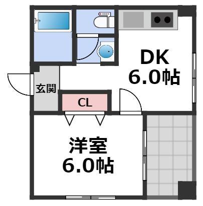 ライフハウスツネII号館(1DK/3階)の間取り写真