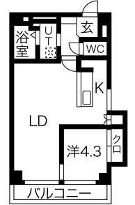 ポートヴィラ弁天(1LDK/9階)の間取り写真