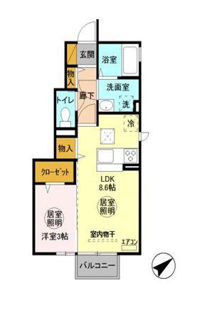 ソフィア B(1LDK/1階)の間取り写真