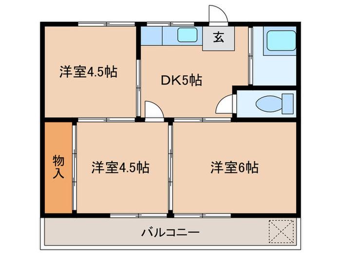 パークハイツA棟(3DK/1階)の間取り写真