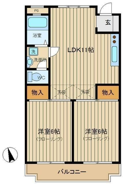藤栄マンション(2LDK/4階)の間取り写真