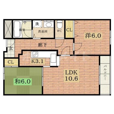 アメージンググレイス(2LDK/4階)の間取り写真