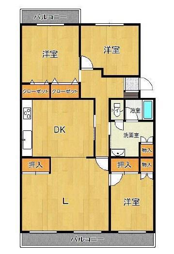 東鷲宮ニュータウン駅前通 4-8号棟(3LDK/4階)の間取り写真