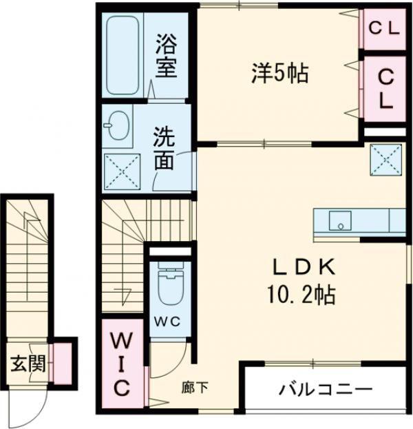 アムール東福生(1LDK/2階)の間取り写真