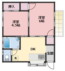 ドエル櫻(2K/2階)の間取り写真