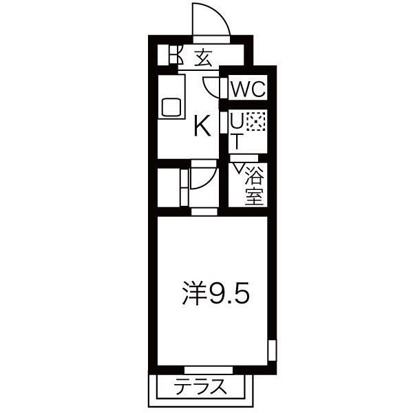 カーササクラ2番館(1K/4階)の間取り写真