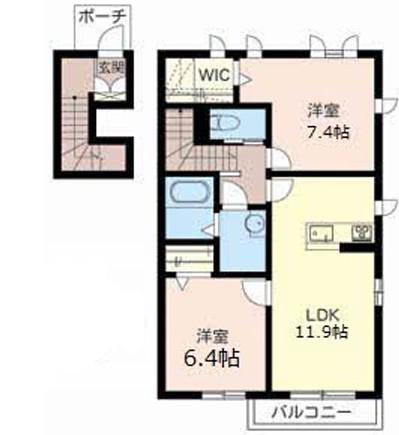 フォレナコートB(2LDK/2階)の間取り写真