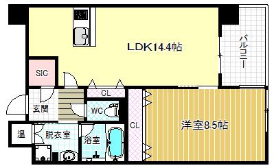 グレンパーク梅田北(1LDK/13階)の間取り写真