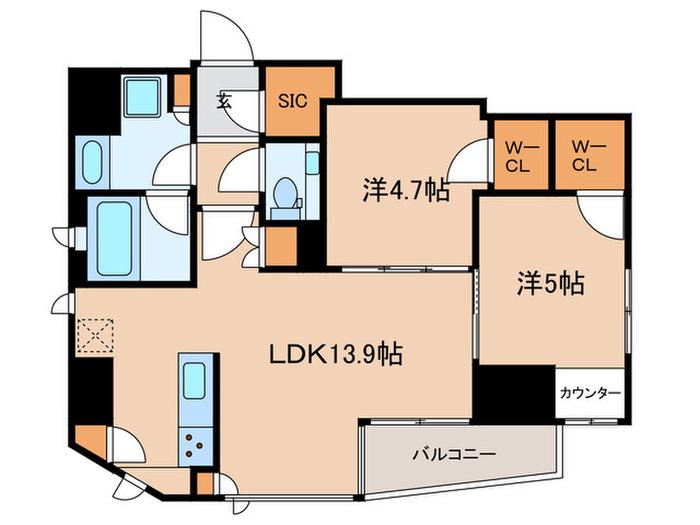 PREMIUM 大岡山(2LDK/5階)の間取り写真