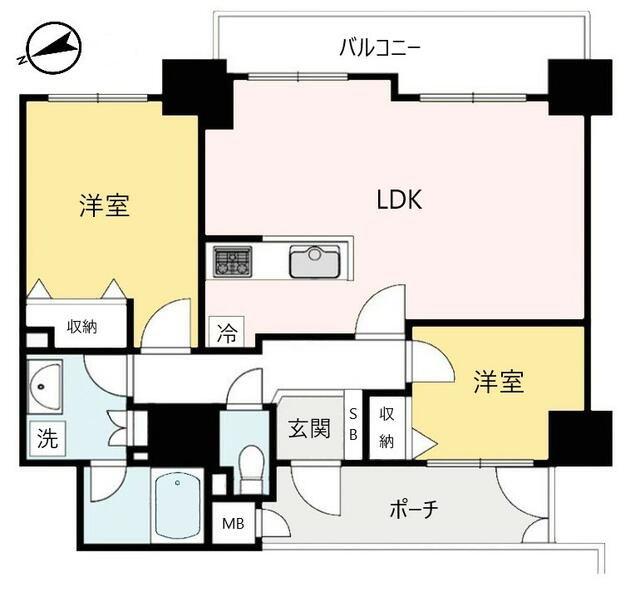 ヴィルヌーブタワー横浜関内(2LDK/8階)の間取り写真