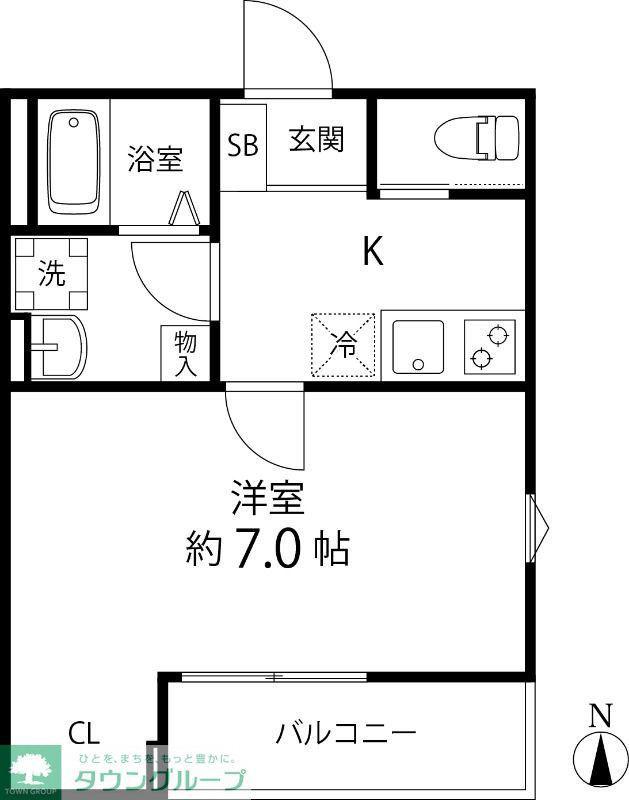 TS CUORE六町II(1K/2階)の間取り写真